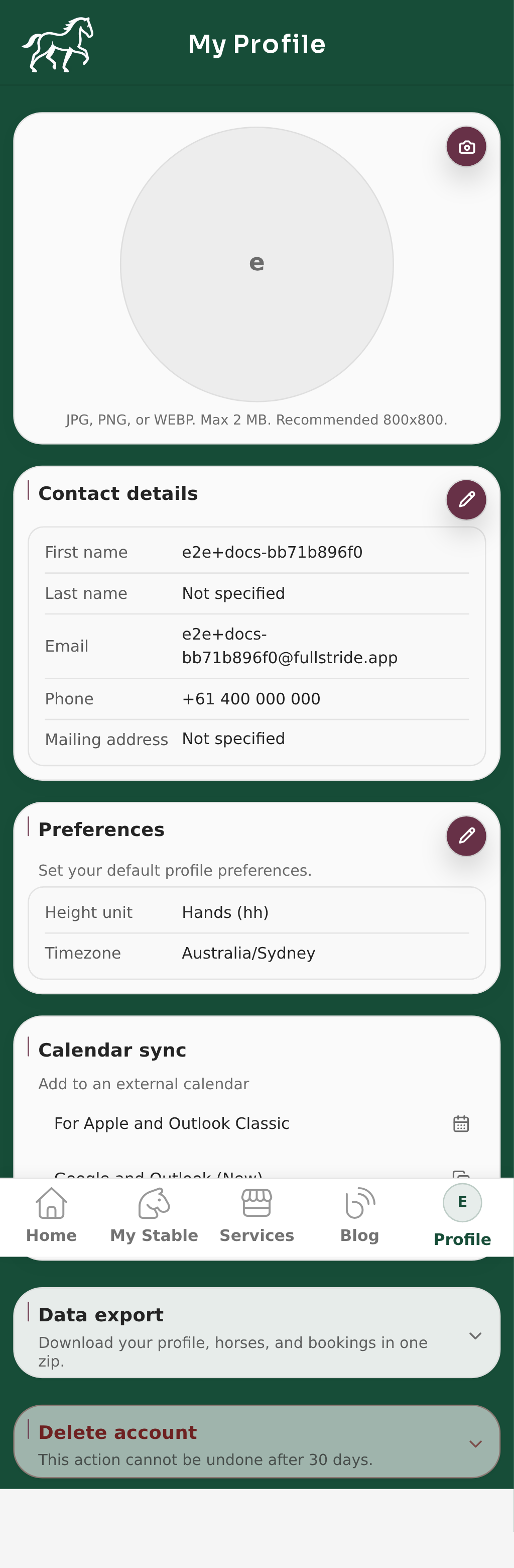 Profile settings (mobile)