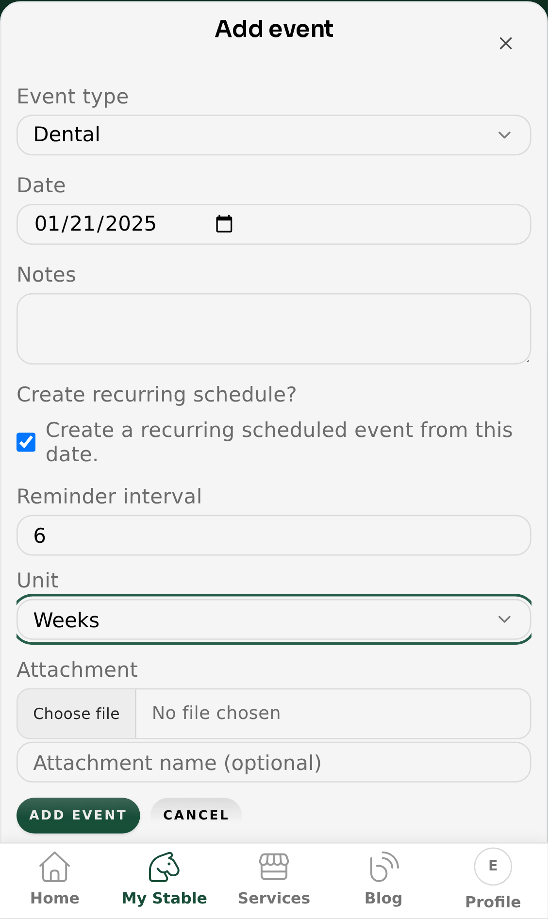 Add timeline event with recurring schedule